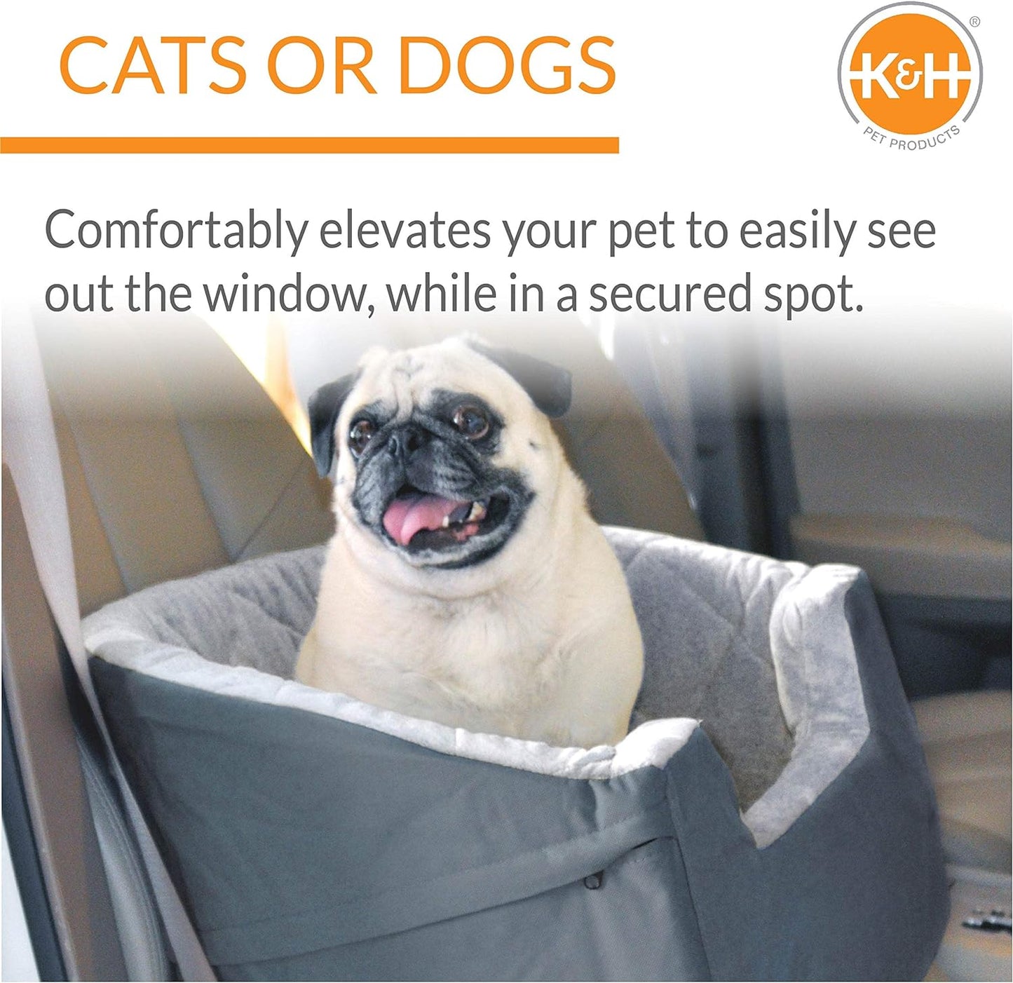 Bucket Booster Dog Car Seat, Washable Cat & Dog Car Seat, Sturdy Booster for Small to Medium Pets, 2 Safety Leashes, Small Gray/Gray
