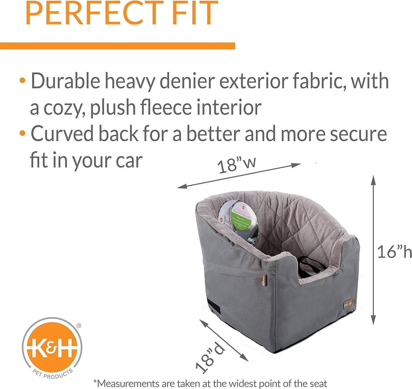 Bucket Booster Dog Car Seat, Washable Cat & Dog Car Seat, Sturdy Booster for Small to Medium Pets, 2 Safety Leashes, Small Gray/Gray