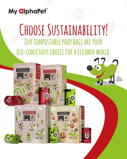 Compostable Dog Poop Bags, Cornstarch Eco-Friendly, HOME COMPOST NF T 51-800, 240 Count, Large Size Bag 9X13 Inches, 16 Unscented Refill Rolls, Leak-Proof, Plantbased, Gm-Free Corn (Green)